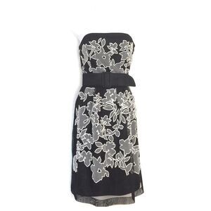 WHBM Floral Black Gray Strapless A Line Midi Dress